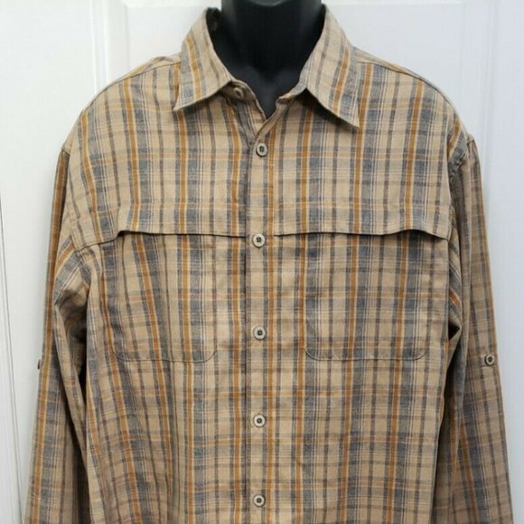 Wrangler Other - Wrangler Mens Brown Button Front Plaid Long Sleeve Collared Hiking Shirt Size XL